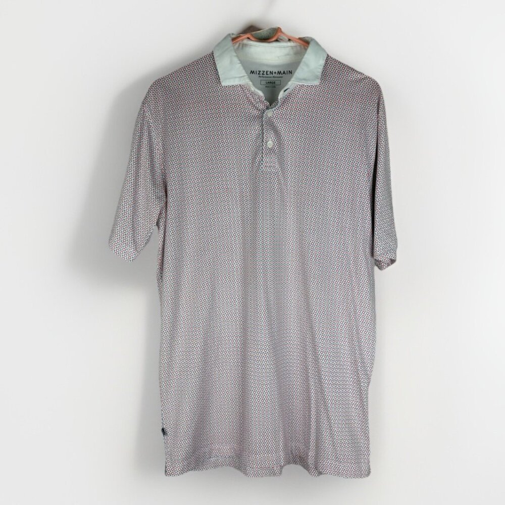 Mizzen+Main Performance Golf Polo Shirt White Diamond Geometric Print Mens Large